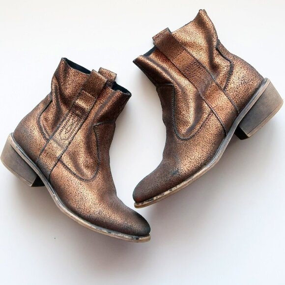 Charles David Bronze Leather Low Block Heel Ankle Boots / Booties Size 7 - Picture 3 of 15